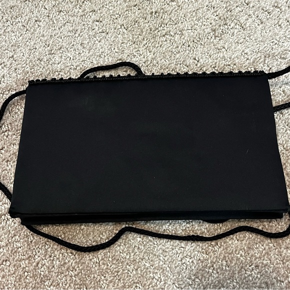 Black Satin Evening Bag Clutch / Shoulder Peacock Iridescent Beaded Sequin - Picture 5 of 8